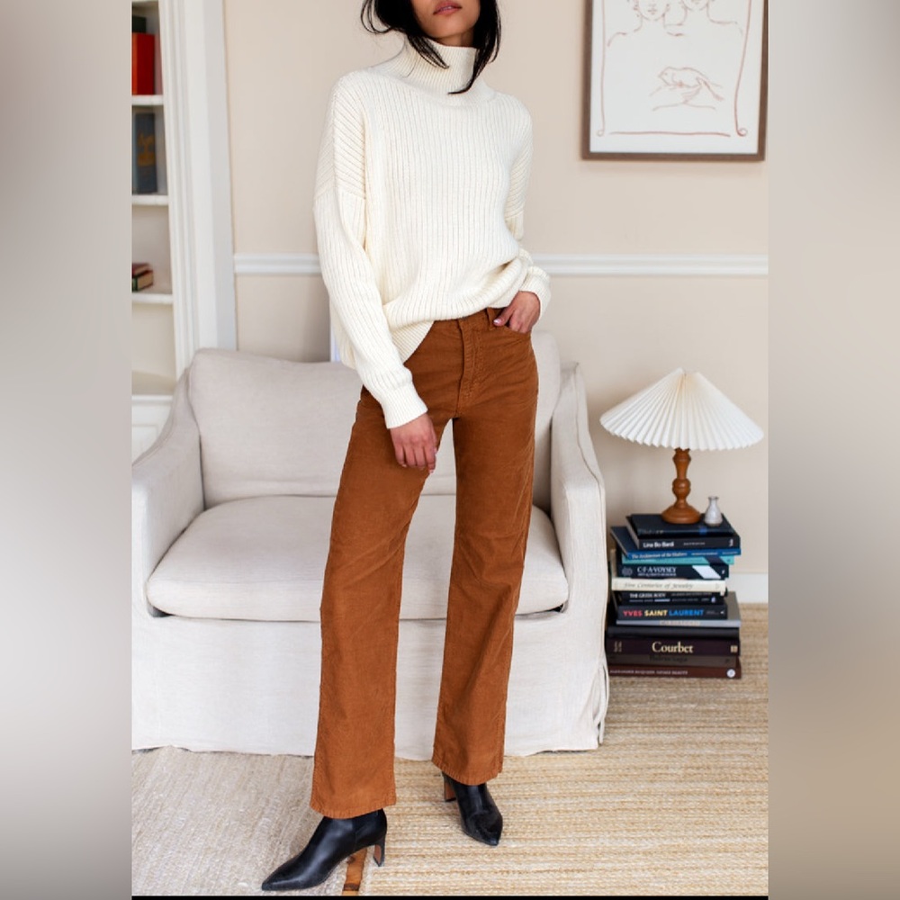 NWT EF Women’s Cotton Stretch Corduroy Pants High Rise Retro Fit Camel XS/ 25